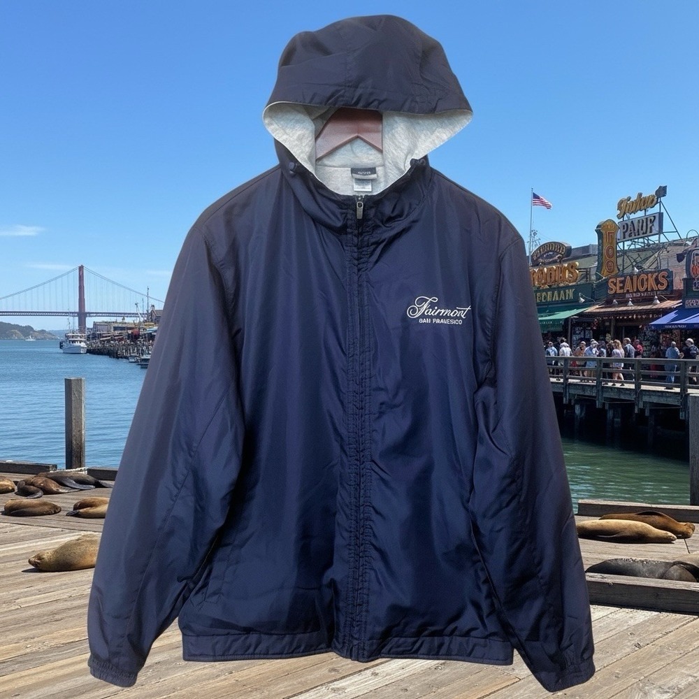 Fairmont Hotel San Francisco Jacket Adult Medium Navy Blue Full Zip Hooded Lined